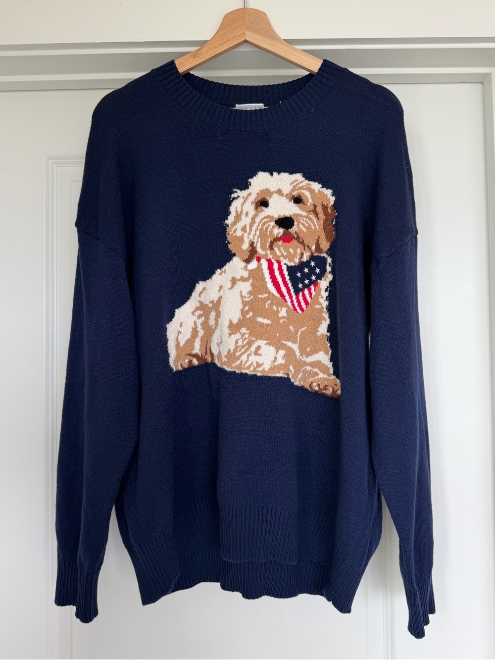 Americana Dog Sweater Blue Goldendoodle Graphic Pullover XL NWT - Picture 7 of 7